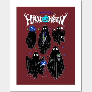 Ghostly Gathering: Cute Spirits Celebrate Halloween with Joy Posters and Art